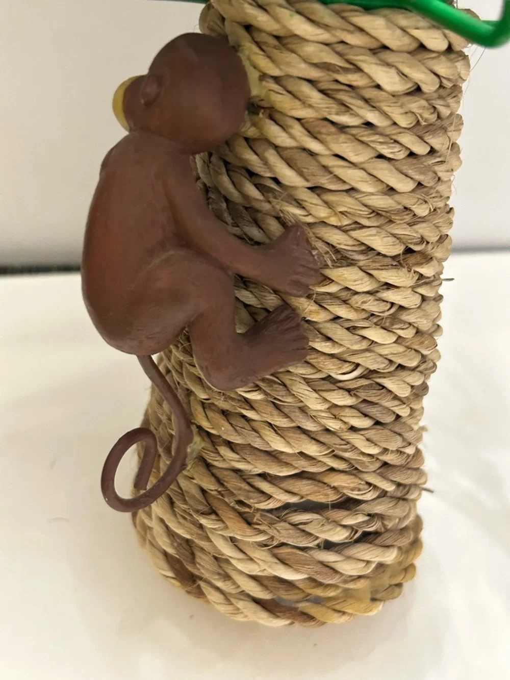 Vintage Palm Tree Wicker Tealight Monkey and Removable Metal Tealight Leaf Shade
